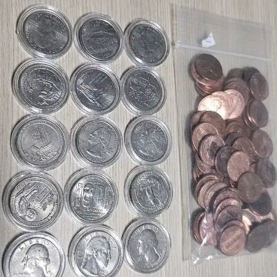 [BUNJANG] US Quarter Dollar Coins and Year Pennies Bundle Set / 미국 쿼터 달러 동전과 년도별 페니 일괄