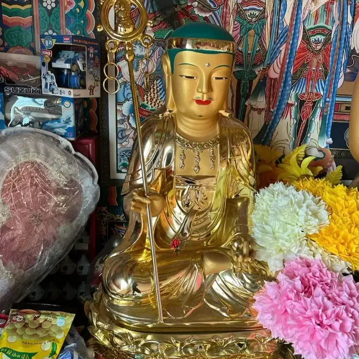 [BUNJANG] Set of 4 Golden Buddhist Statues for Shrines and Altars (Discounted Due to Flaw) / [일괄/무속] 신당 법당용 금색 불상 세트 (하자가만 가격)