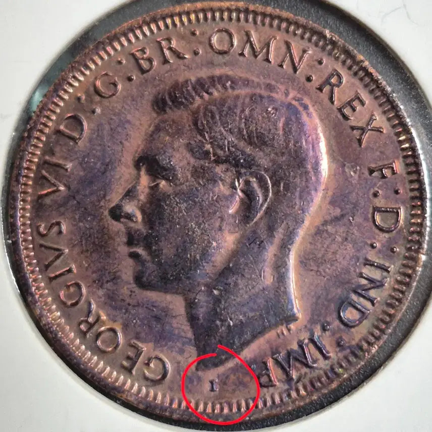 [BUNJANG] 1942 Australian Penny Coin - George VI - Minting Error - Double Rim / 호주 1942 페니  주화 조오지 i. 압인에러  더블림.