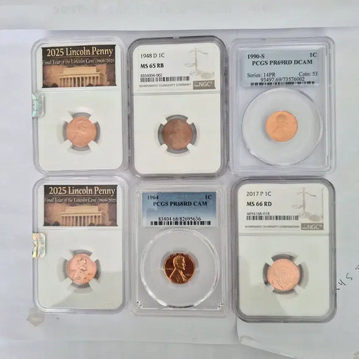[BUNJANG] Lincoln Penny Coin Set (Various Years) / 링컨 페니 주화 세트 (2025,1948,1990,1964,2017)