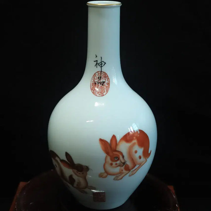 [BUNJANG] Chinese Ceramic Vase with Rabbit Painting / 중국 도자기 토끼그림 화병