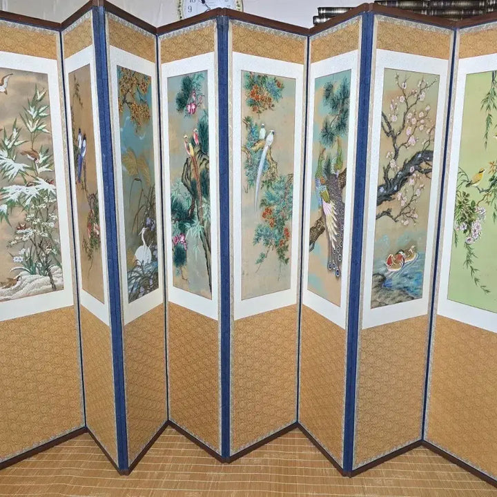 [BUNJANG] Eight-Panel Folding Screen with Bird and Flower Motif / 화조병풍 8폭