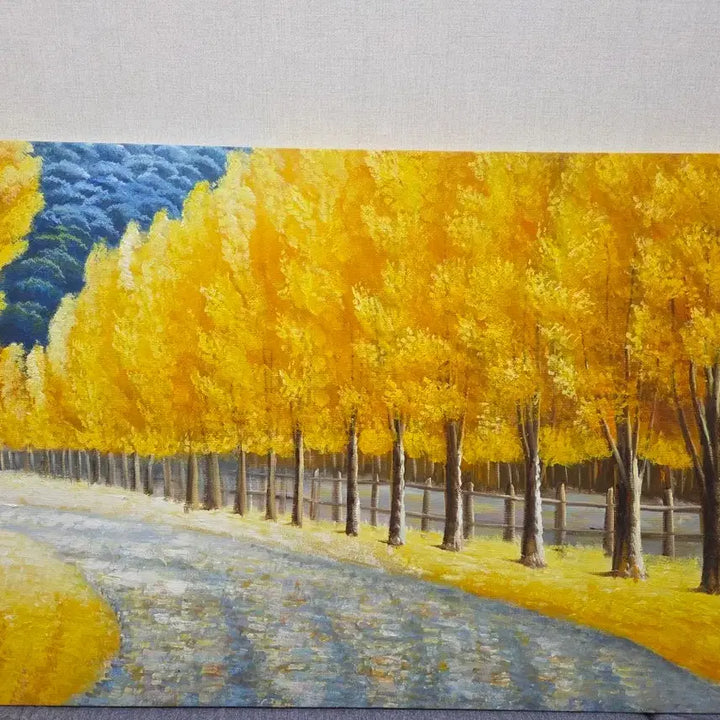 [BUNJANG] Autumn Landscape Oil Painting: Golden Ginkgo Tree Road / 가을 풍경 유화 그림 황금 은행나무 길