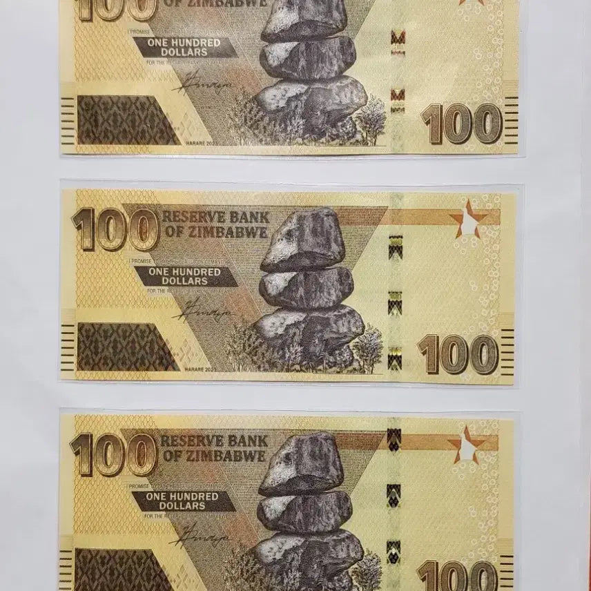 [BUNJANG] Zimbabwe 100 Dollar Banknote (3 Bills, Unused) / 짐바브웨 100달러 지폐