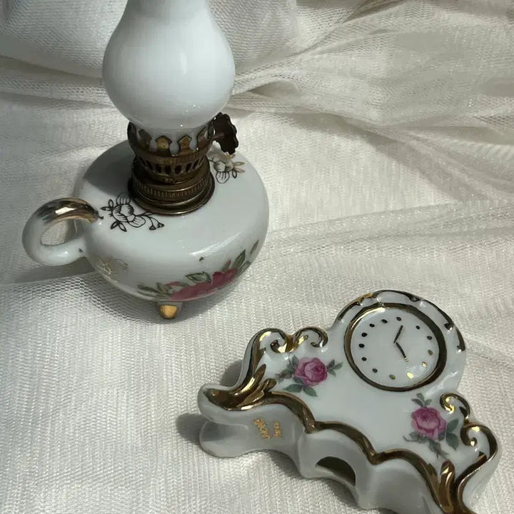[BUNJANG] Vintage Limoges Miniature Desk Clock / (반짝할인)빈티지 리모주 리모지 미니어처 탁상시계 +포셀린 오일램프