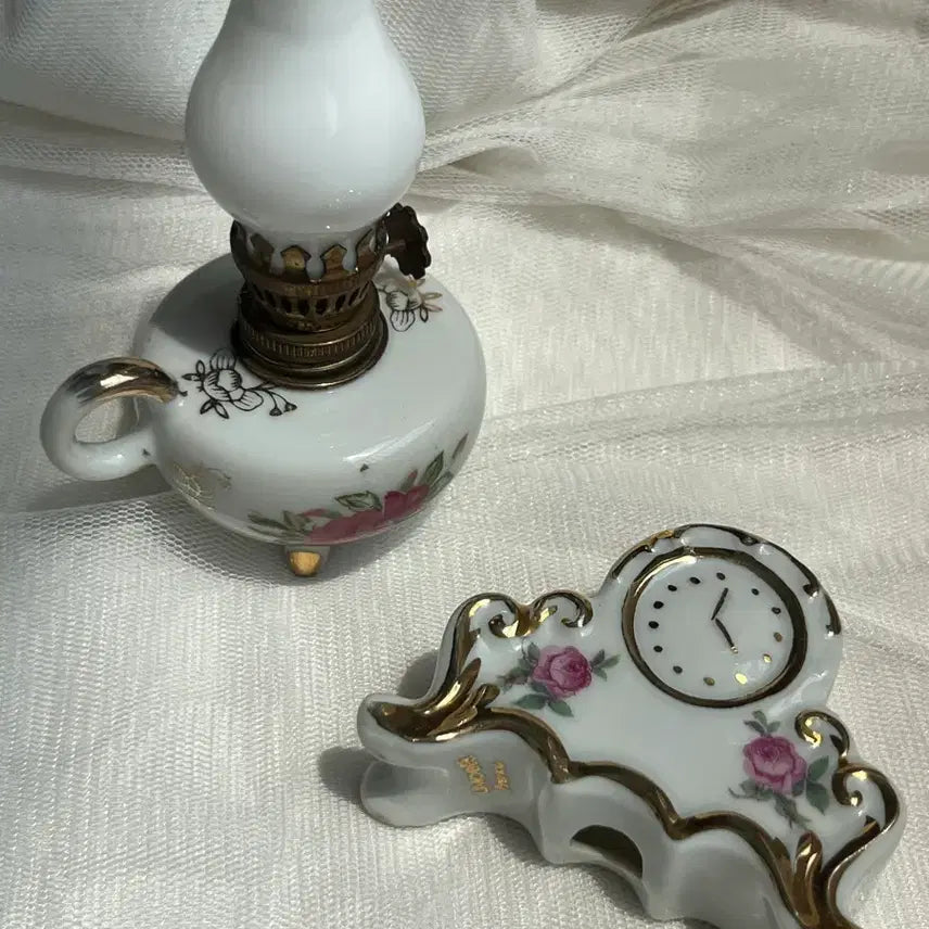 [BUNJANG] Vintage Limoges Miniature Desk Clock / (반짝할인)빈티지 리모주 리모지 미니어처 탁상시계 +포셀린 오일램프