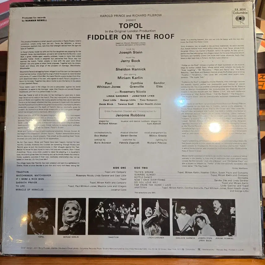 [BUNJANG] Original 1967 US First Pressing Fiddler on the Roof Unsealed LP / Topol.fiddler on the roof.67.US.초반.미개봉LP