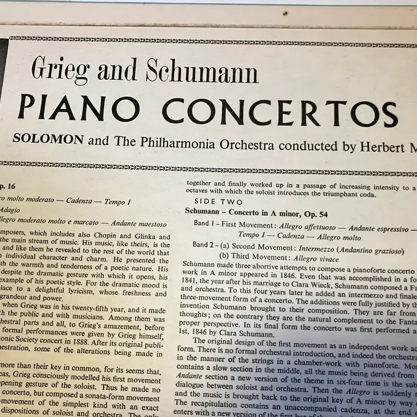[BUNJANG] Solomon, Herbert Menges, Philharmonia Orchestra - Grieg &amp; Schumann Piano Concertos LP (HMV Mono Original) / 모노초기반) 솔로몬 - 그리그 &amp; 슈만 피아노 협주곡 LP