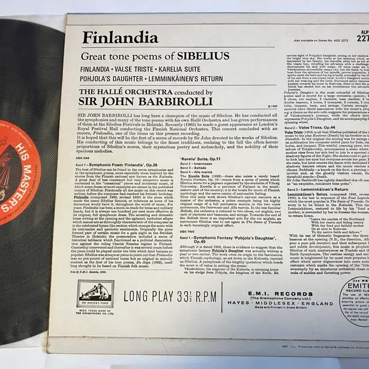 [BUNJANG] Sir John Barbirolli Conducting Hallé Orchestra - Sibelius Finlandia LP (Mono First Pressing) / 모노초반) 시벨리우스 핀란디아 LP 바이올린 협주곡