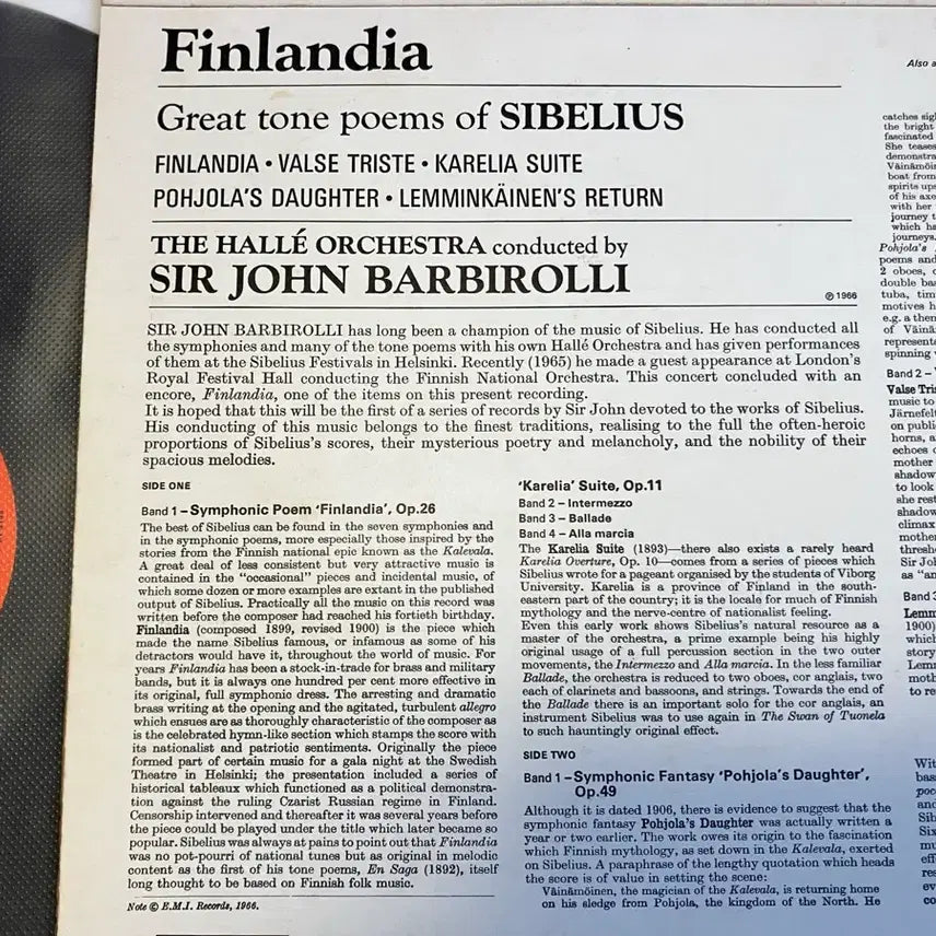 [BUNJANG] Sir John Barbirolli Conducting Hallé Orchestra - Sibelius Finlandia LP (Mono First Pressing) / 모노초반) 시벨리우스 핀란디아 LP 바이올린 협주곡