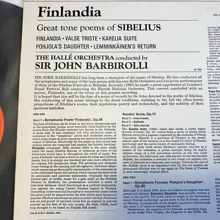 [BUNJANG] Sir John Barbirolli Conducting Hallé Orchestra - Sibelius Finlandia LP (Mono First Pressing) / 모노초반) 시벨리우스 핀란디아 LP 바이올린 협주곡