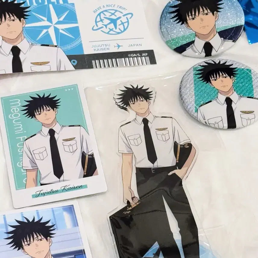 [BUNJANG] Jujutsu Kaisen Megumi Fushiguro Haneda Airport Acrylic Stand, Can Badges, Ticket Card Set / 주술회전 하네다 에어포트 아크릴스탠드 캔뱃지 티켓 카드 후시구로 메구미