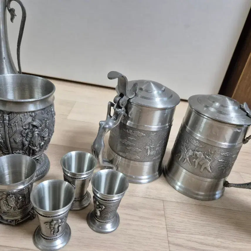 [BUNJANG] Pewter Cups Set (including Trays) / 주석잔
