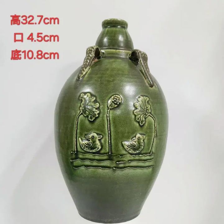 [BUNJANG] Chinese Celadon Porcelain Green Glaze Inlaid Lotus Pattern Vase / 중국도자기                금대 록유 인화 연지문 사게 호