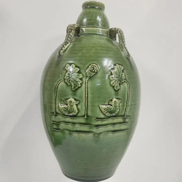 [BUNJANG] Chinese Celadon Porcelain Green Glaze Inlaid Lotus Pattern Vase / 중국도자기                금대 록유 인화 연지문 사게 호