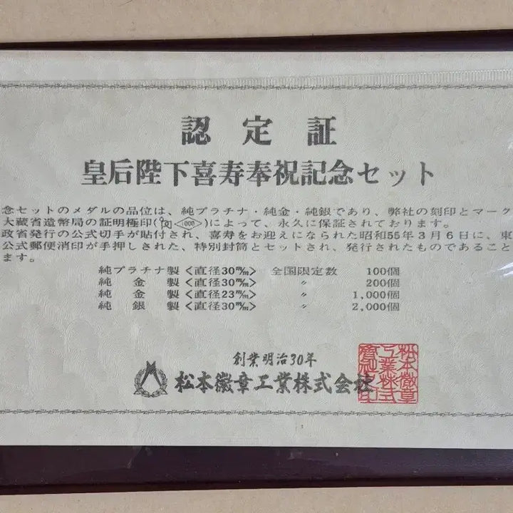 [BUNJANG] 1980 Empress Kōjun 77th Birthday Commemorative Pure Silver Medal Set / 일본황실 1980년 황후 희수 77세 봉축 공식 순은 메달 세트