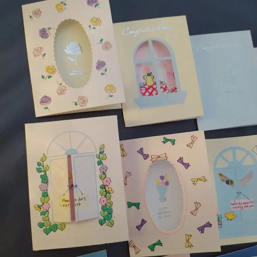 [BUNJANG] Vintage Celebration Card Set with Envelopes, Retro Illustration, 3D Cards / 12개세트 빈티지 축하카드 / 레트로 일러스트 팬시 입체카드 고전 문구