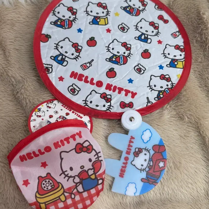 [BUNJANG] Authentic Hello Kitty Folding Compact Fan Set / 정품 헬로키티 접이식 컴팩트 부채 세트