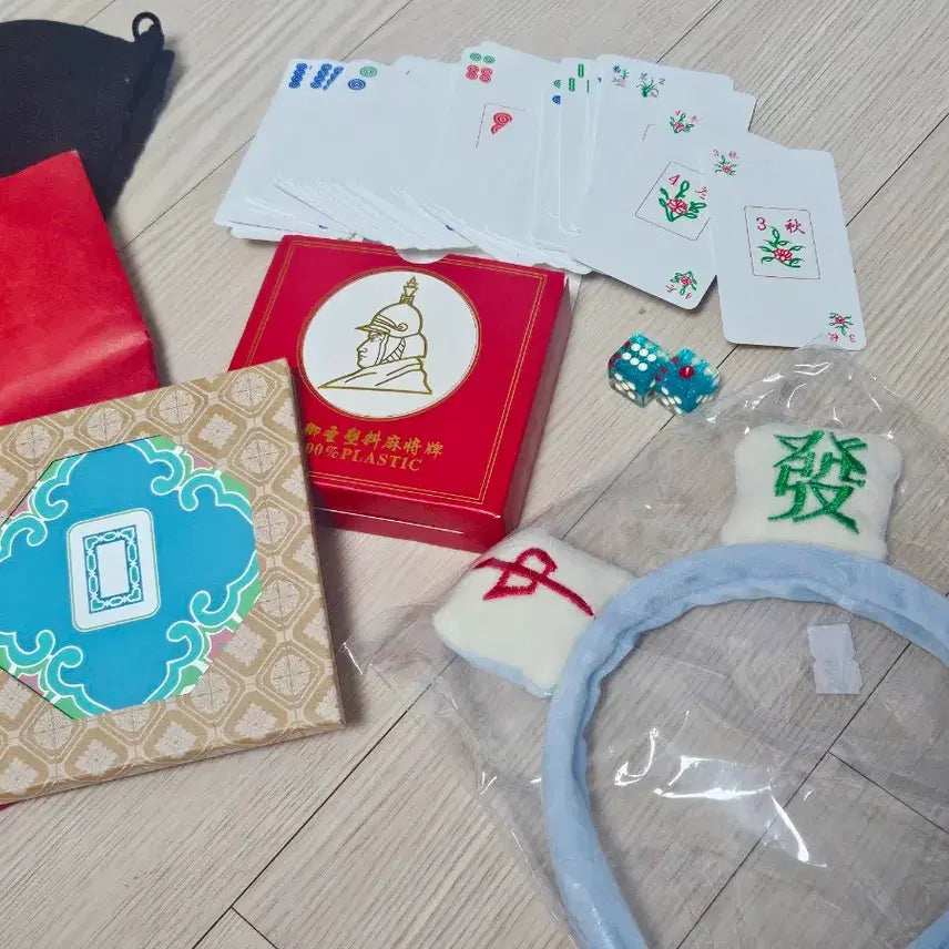 [BUNJANG] Mahjong 3-Piece Set: Card Mahjong, Headband, and Coaster / (카드 마작, 마작 머리띠, 백패 컵받침) 마작 3종 세트