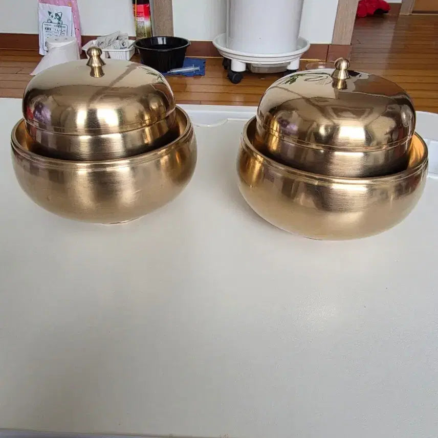 [BUNJANG] Set of 2 Elegant Gold Celadon Trays / 굽있는옥바리