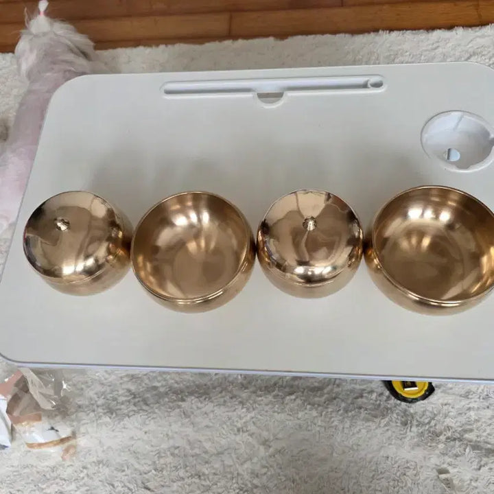 [BUNJANG] Set of 2 Elegant Gold Celadon Trays / 굽있는옥바리