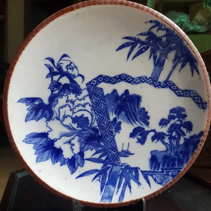 [BUNJANG] Japanese Meissen Celadon Porcelain Landscape Plate (25.5cm) / 동양엔틱~[정품] 일본 명품 빈티지 도자기 청화백자 풍경화 접시 (25.