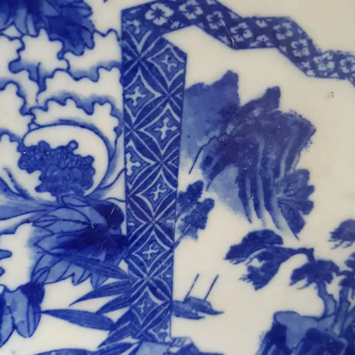 [BUNJANG] Japanese Meissen Celadon Porcelain Landscape Plate (25.5cm) / 동양엔틱~[정품] 일본 명품 빈티지 도자기 청화백자 풍경화 접시 (25.