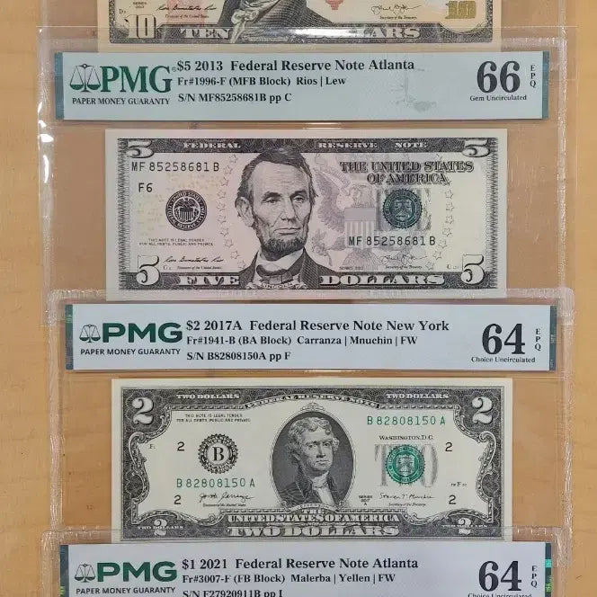 [BUNJANG] United States Currency Set: $10, $5, $2, $1 Bills / 미국 지폐 10달러 5달러 2달러 1달러 세트