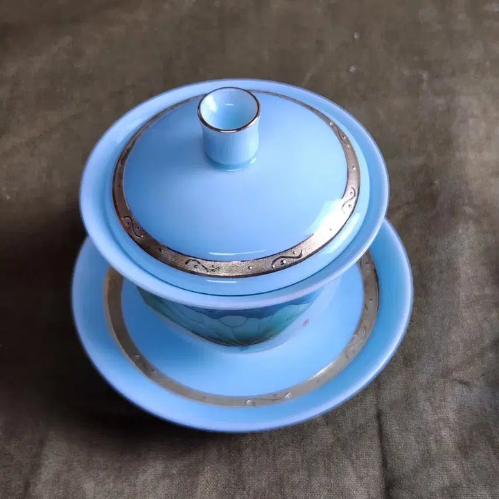 [BUNJANG] Lotus Pattern Gilt Gaiwan Set / 연꽃 무늬 고급형 금장 개완