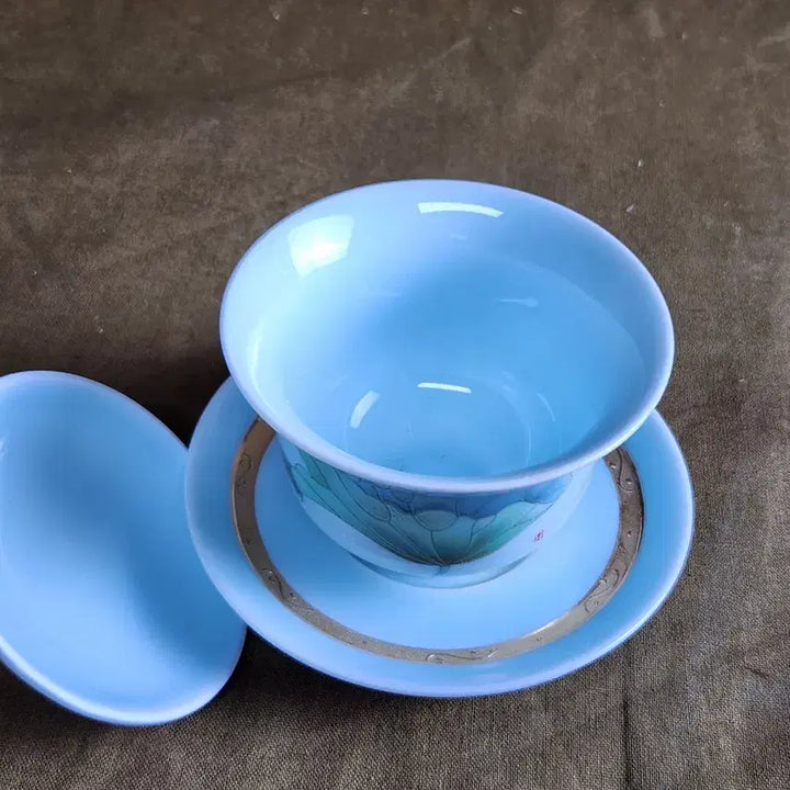 [BUNJANG] Lotus Pattern Gilt Gaiwan Set / 연꽃 무늬 고급형 금장 개완