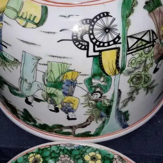 [BUNJANG] Kangxi Period Enamel Figure Large Porcelain Jar / 강희년제 분채 영인문 대형합 높이23 지24.5 중국도자기 고도자 골통품