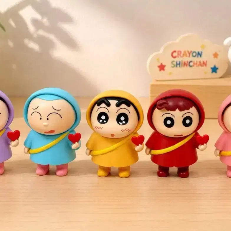 [BUNJANG] Crayon Shin-chan Raincoat Heart Figures 5-Piece Bundle Set / 일괄 우비입은 짱구 하트 피규어 5종 세트