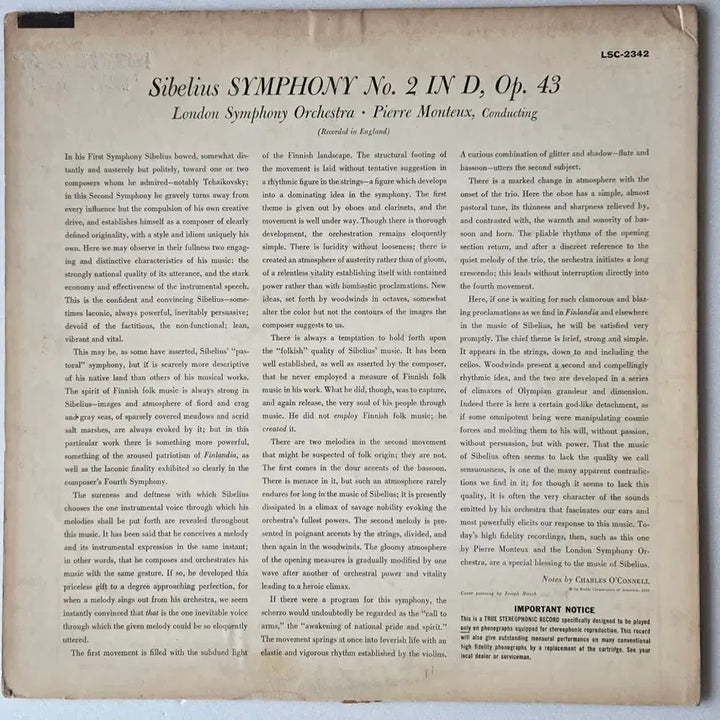 [BUNJANG] Pierre Monteux London Symphony Orchestra Sibelius Symphony No. 2 Shaded Dog LP / 몽퇴-시벨리우스 교향곡 2번 LP (리빙 스테레오 Shade Dog)
