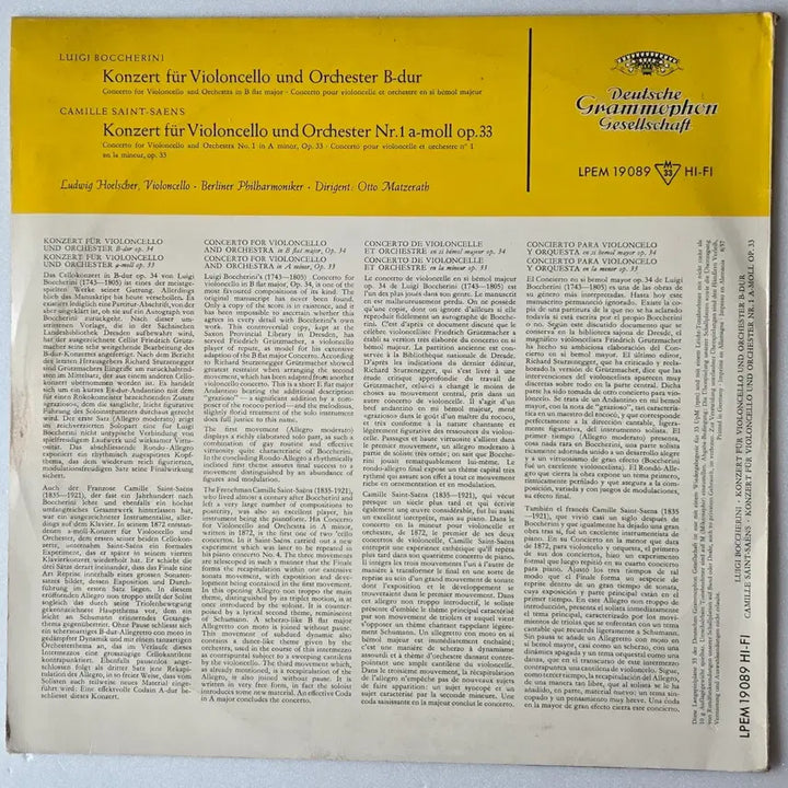 [BUNJANG] Deutsche Grammophon Gesellschaft Boccherini &amp; Saint-Saëns Cello Concertos Ludwig Hoelscher Mono LP (1957) / 루드비히 휠셔-보케리니,,생상스 첼로 협주곡 LP (1957년 모노초반)
