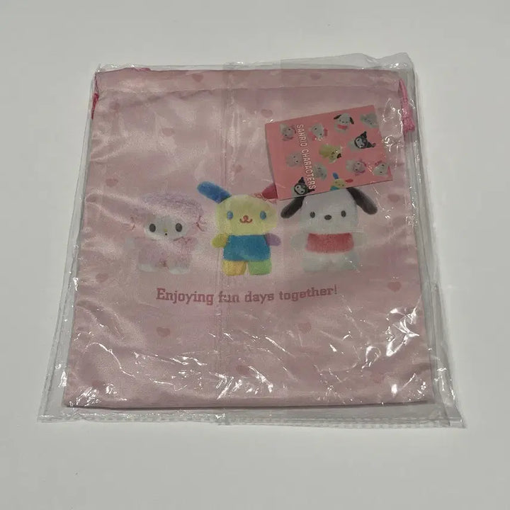 [BUNJANG] Sanrio Pittotto Friends Drawstring Pouch Set with Stickers / [일괄] 산리오 피탓토 프렌즈 조리개 파우치 세트, 스티커