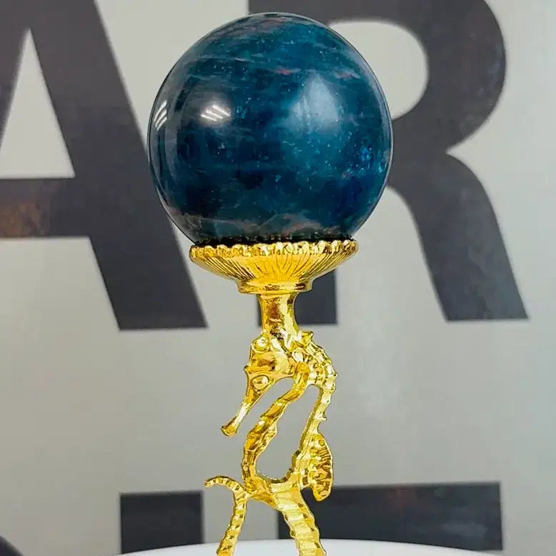 [BUNJANG] Natural Stone Blue Apatite Sphere with Seahorse Stand Set / [천연원석] 블루 아파타이트 스피어 &amp; 해마 스탠드