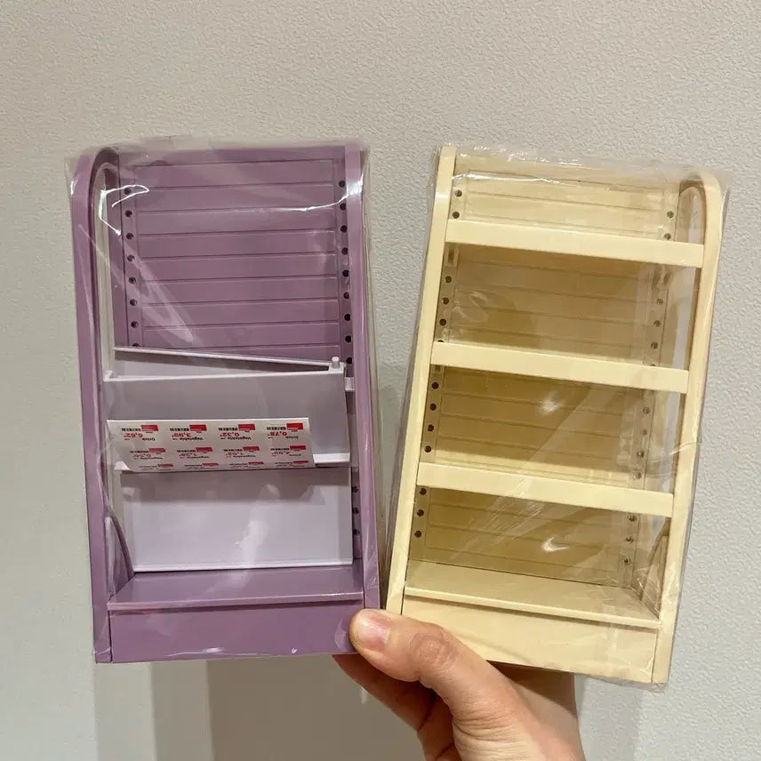 [BUNJANG] Miniature Shelf Set (Purple &amp; Ivory) with Rice Grain Figures Display / [일괄] 미니어처 선반 보라색 아이보리색 세트 쌀알피규어 진열