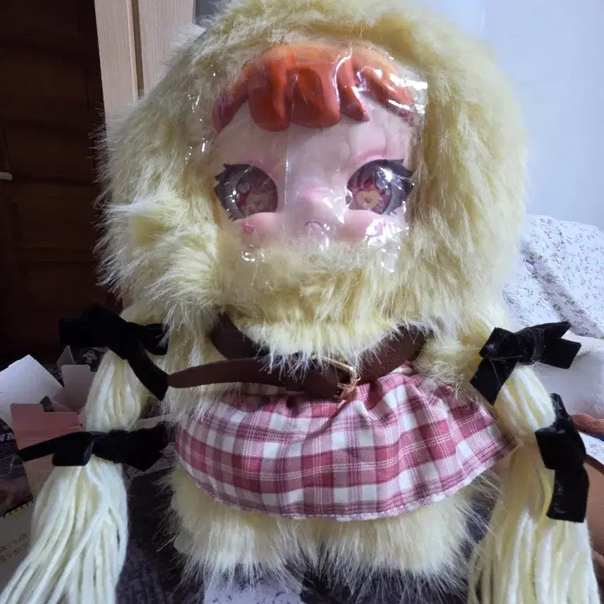 [BUNJANG] Rebaby 400 Yellow Fur Checkered Skirt Doll / 리베이비400