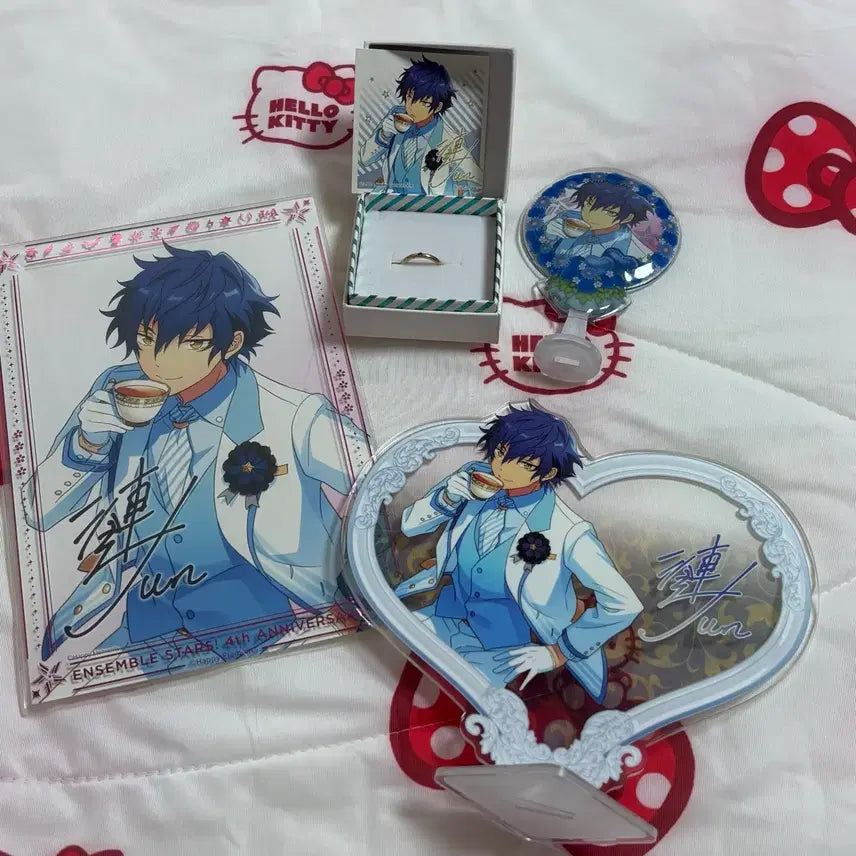 [BUNJANG] Ensemble Stars Jun Shionamami 3rd Anniversary White Formal Wear Can Badge, Heart Acrylic, Portrait, Ring Bundle Set / 앙스타 사자나미 쥰 3주년 백정장 포토레이트 하트아크릴 반지 캔뱃지