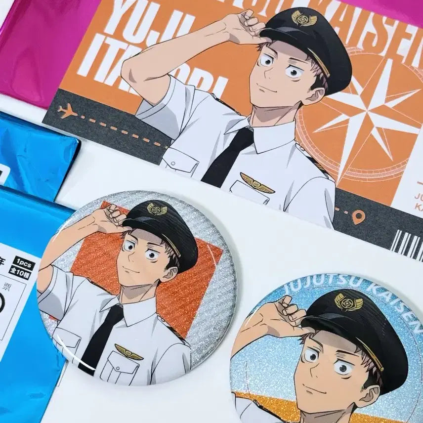 [BUNJANG] Jujutsu Kaisen Haneda Airport Glitter Can Badge &amp; Ticket Card Set (Yuji Itadori) / 주술회전 하네다 에어포트 글리터 캔뱃지 티켓풍 카드 이타도리 유지