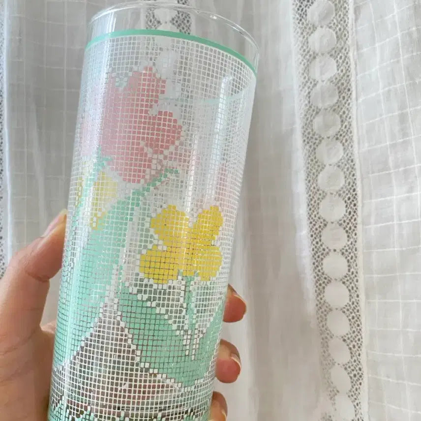 [BUNJANG] Vintage Flower Pattern Glass Cups (Set of 2) / 빈티지 유리잔 플라워 패턴 2종