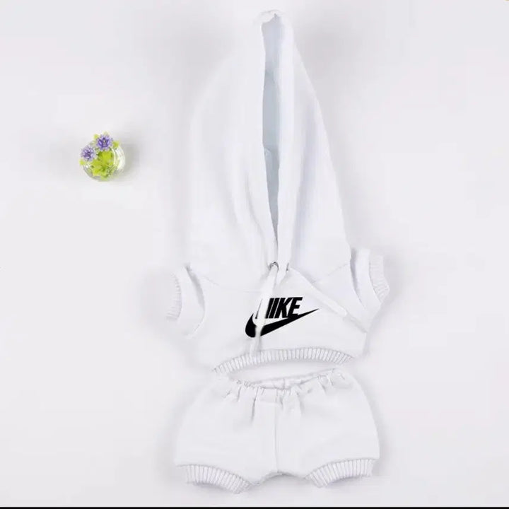 [BUNJANG] 10cm Doll Clothes Sporty White Hoodie and Pants Training Suit Set / 10cm 인형옷 솜인형옷 스포티 흰색 후드 바지 트레이닝복 세트