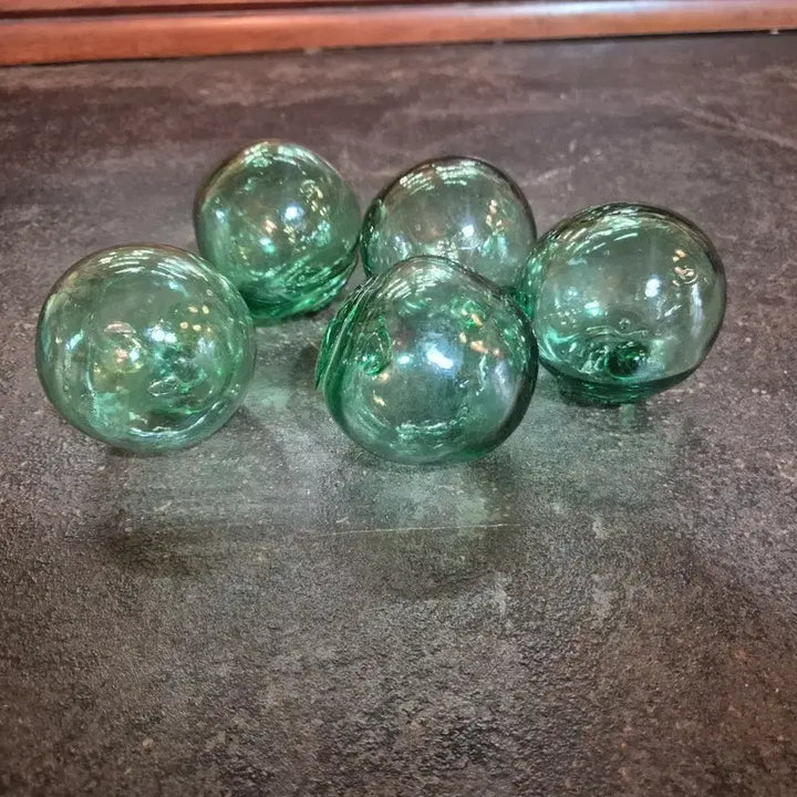 [BUNJANG] Set of 5 Vintage Green Glass Fishing Floats / 근대사 녹색 유리 부표 일괄