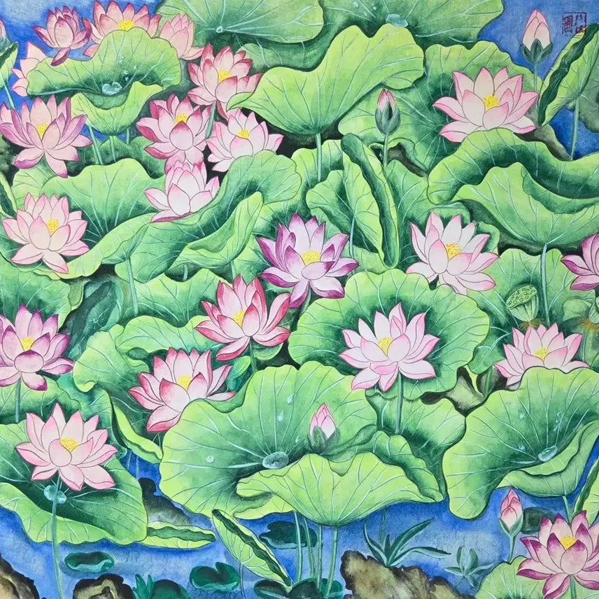 [BUNJANG] Yeonhwamangae Lotus Folk Painting Framed Artwork / 연화만개 연꽃 민화 그림 작품 액자