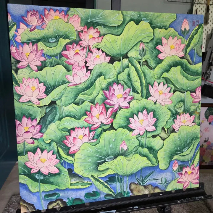 [BUNJANG] Yeonhwamangae Lotus Folk Painting Framed Artwork / 연화만개 연꽃 민화 그림 작품 액자