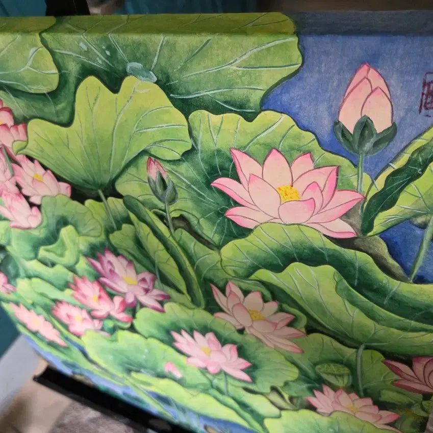 [BUNJANG] Yeonhwamangae Lotus Folk Painting Framed Artwork / 연화만개 연꽃 민화 그림 작품 액자