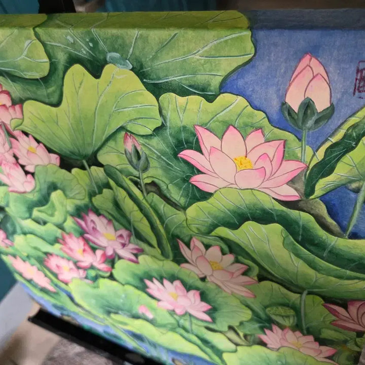 [BUNJANG] Yeonhwamangae Lotus Folk Painting Framed Artwork / 연화만개 연꽃 민화 그림 작품 액자