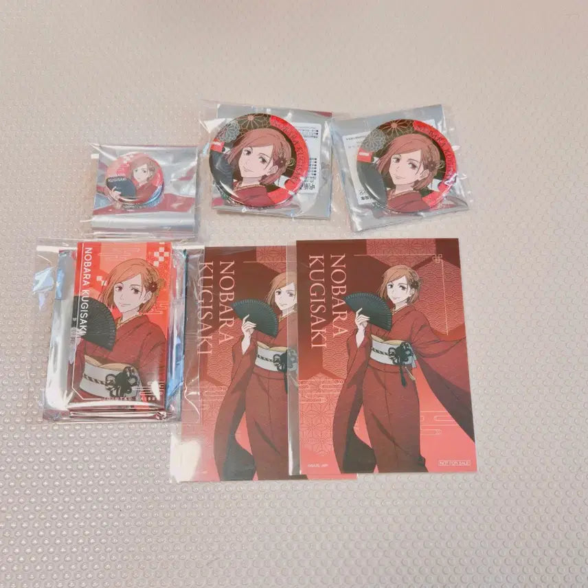 [BUNJANG] Jujutsu Kaisen Nobara Kugisaki Kimono Acrylic Stand &amp; Glitter Can Badge Bundle Set / 일괄 ) 주술회전 츠타야 기모노 아크릴 스탠드 글리터 캔뱃지 블록 노바라