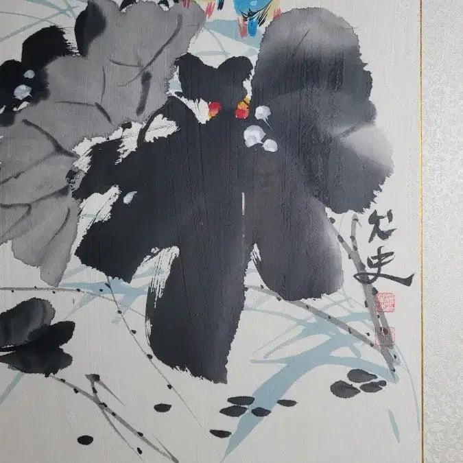 [BUNJANG] Yeonsa Kim Hyung-seok Blue Bird Lotus Painting Framed Art / 연사김형석 파랑새 연 그림액자