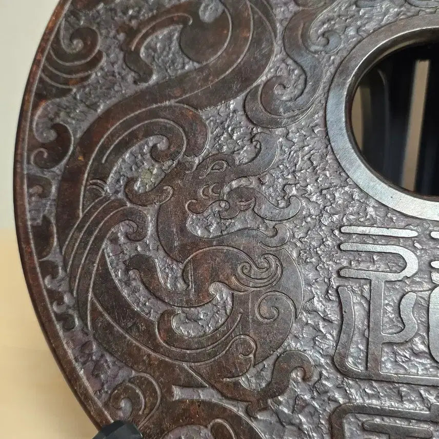 [BUNJANG] Large Natural Jade Double-Sided Carving Dragon and Phoenix / 옥공예, 대형 용봉문 천연옥 양면 조각